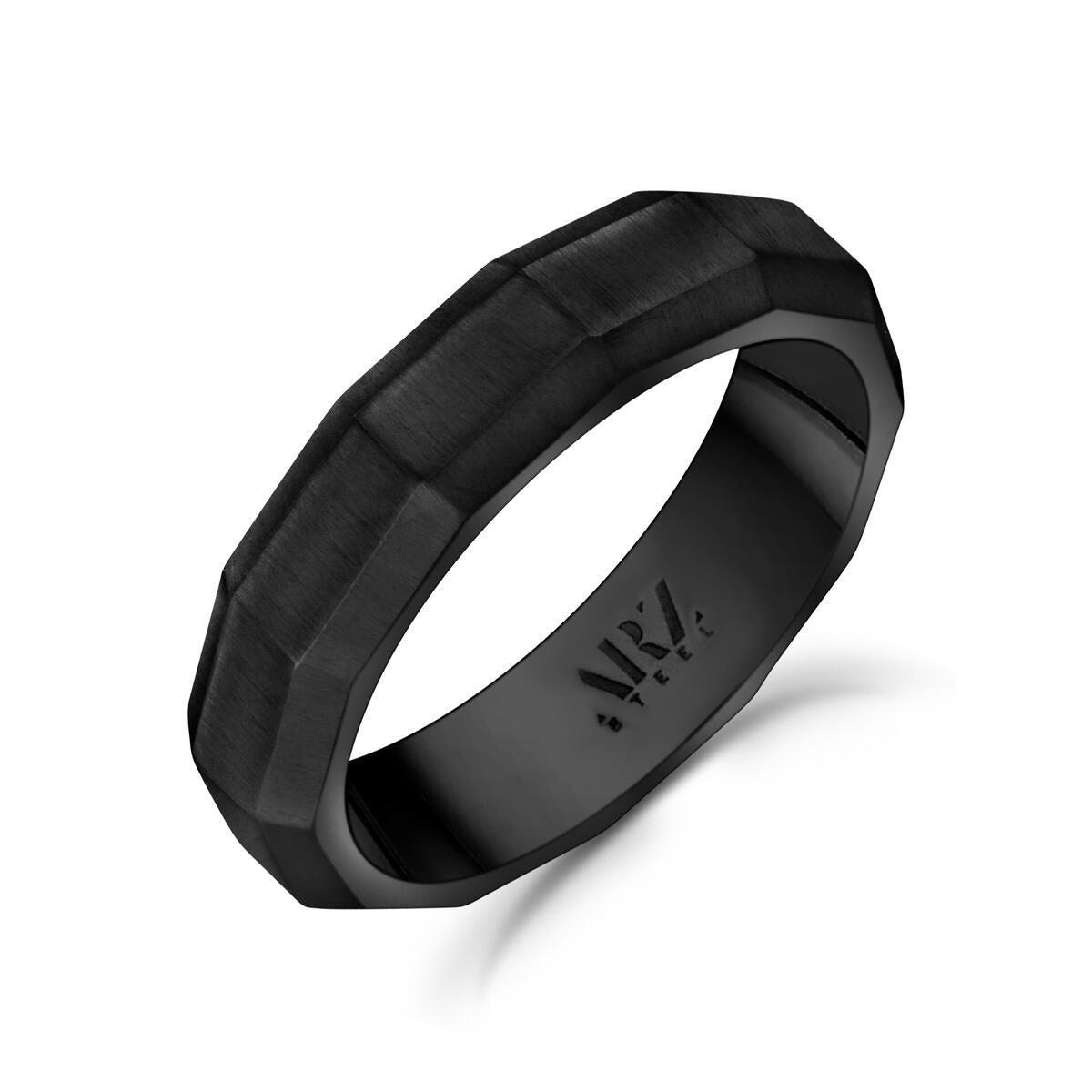 6mm Matte Black Faceted Ring Men's Stainless Steel 316L