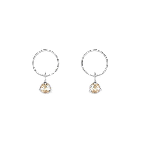 Hand Hammered Circle + Faceted Citrine Earring