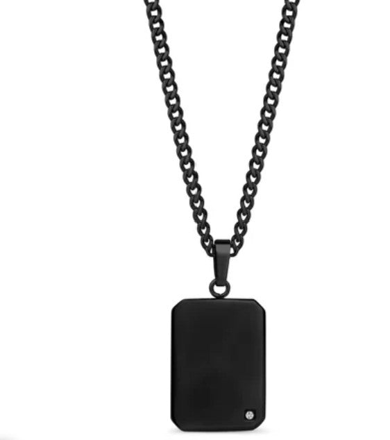 High Polished Lab Diamond Dog Tag - Black