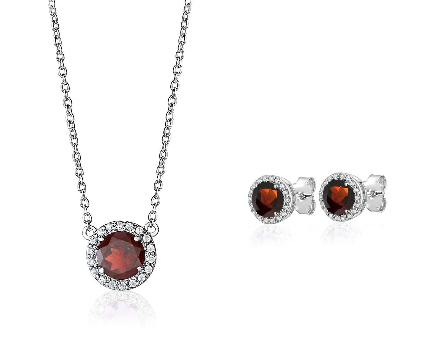 Classic Garnet Earrings & Pendant Set Rhodium Plated Silver - Larus
