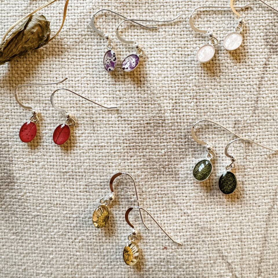Tulip Oval Drop Earrings Real Flower - Made in Canada