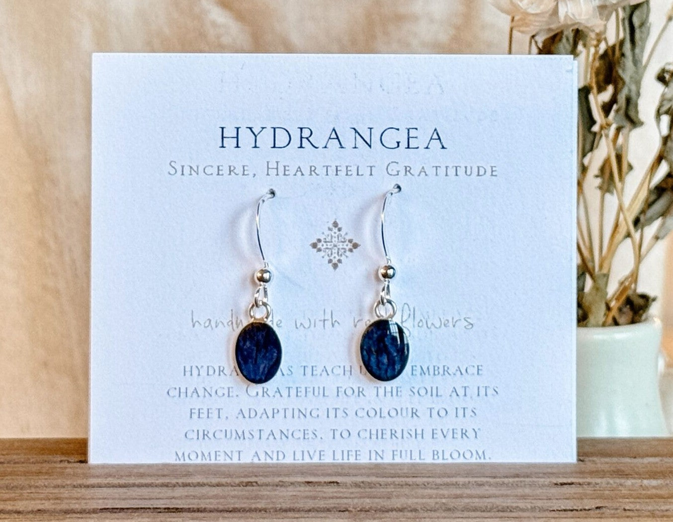 Hydrangea Sterling Silver Oval Drop Earrings