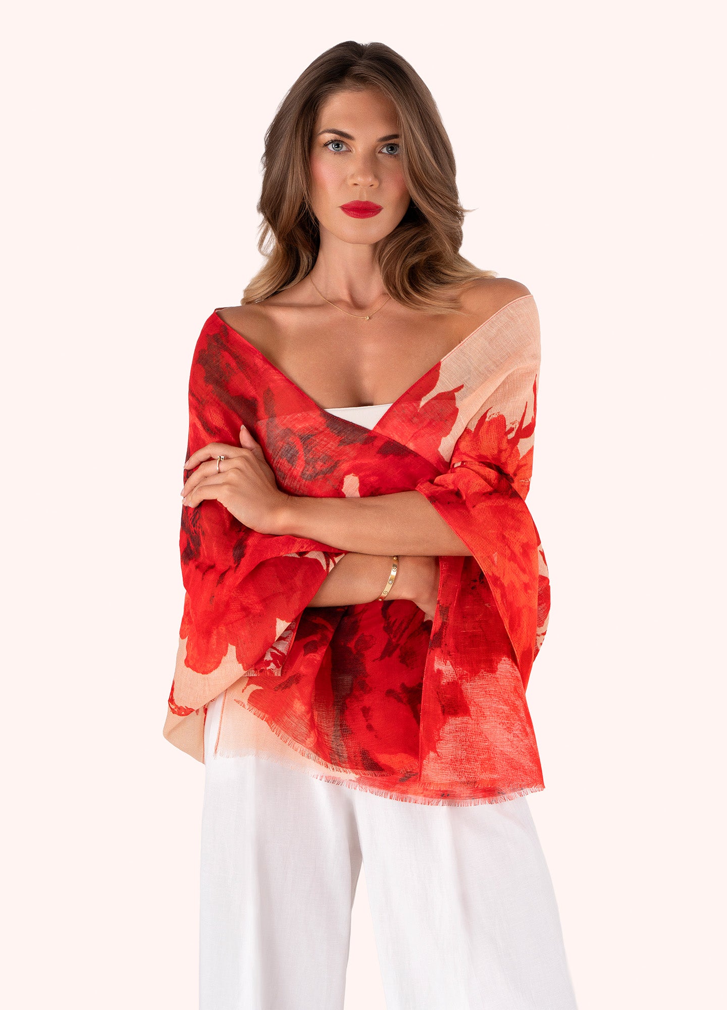 Rouge Blooms Linen & Cotton Scarf