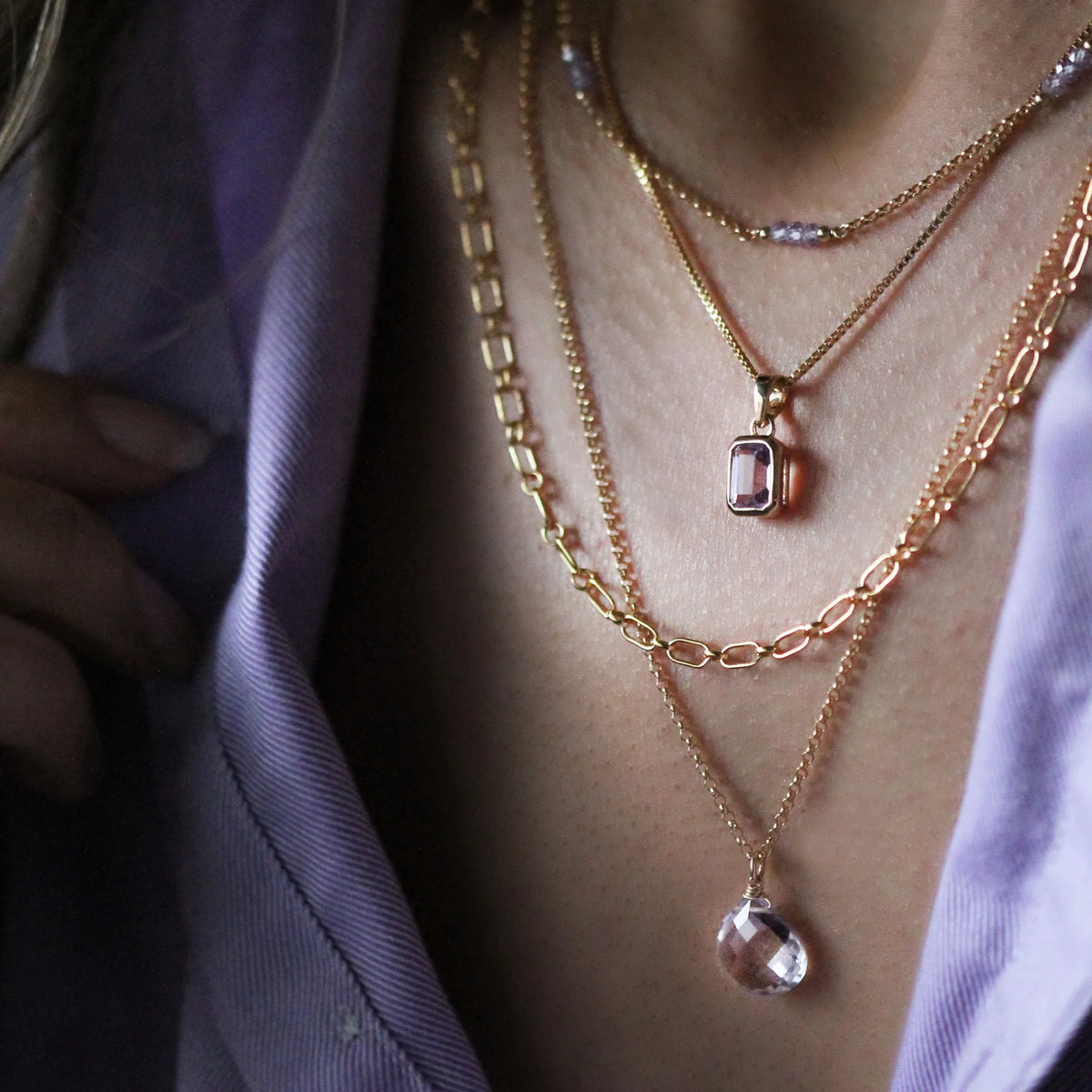 Mini Angie Necklace Pink Amethyst
