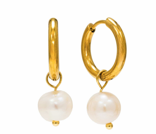 Oceane Pearl Hoop Earrings Gold Plated - Made in Canada