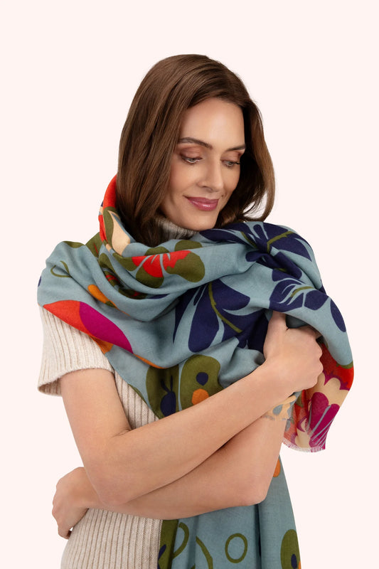 Print Scarf Folk Floral, Winter Ice