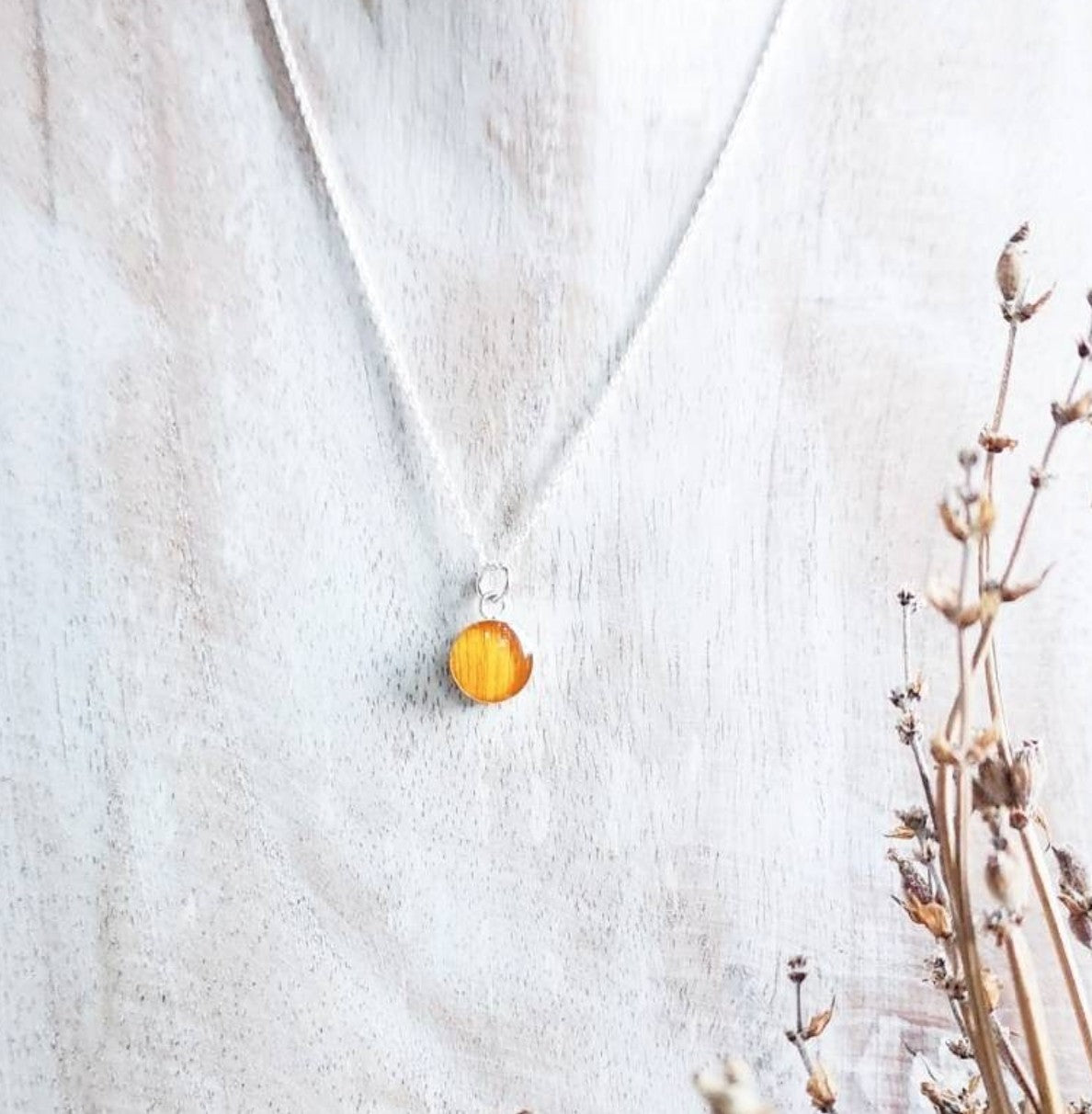 Sunflower necklace w sterling silver chain