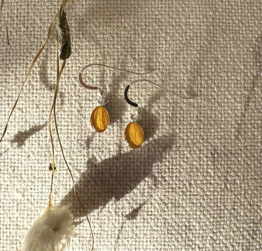 Sunflower Sterling Silver Oval Drop Earrings