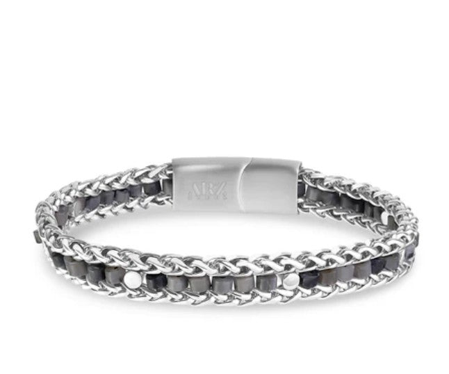 Wheat Link Bead Bracelet - Black Labradorite 8.5"