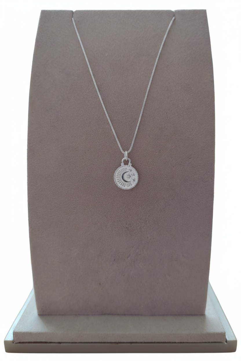 Solar Pendant Sterling Silver Necklace - Vertical
