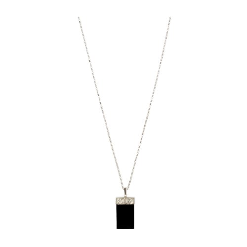 Hand Cut Onyx Set in Silver Pendant