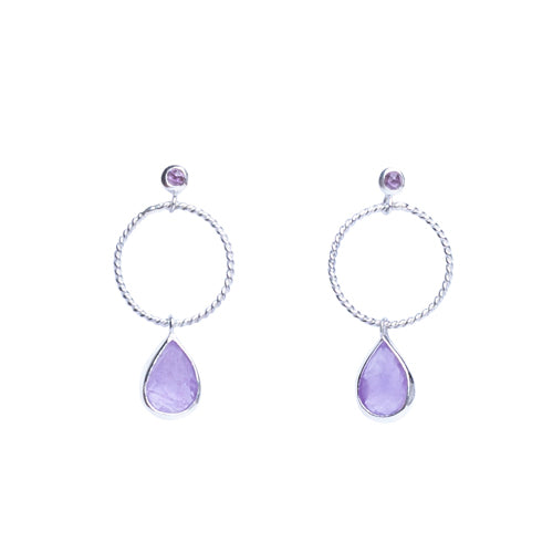 Faceted Amethyst Hoop Earrings Sterling Silver 10mm - Bali