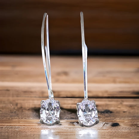 Carla Earrings Sterling Silver 2.25" CZ Oval - Made in Canada