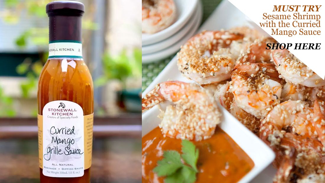 Garlic Sesame Shrimp with Curried Mango Sauce