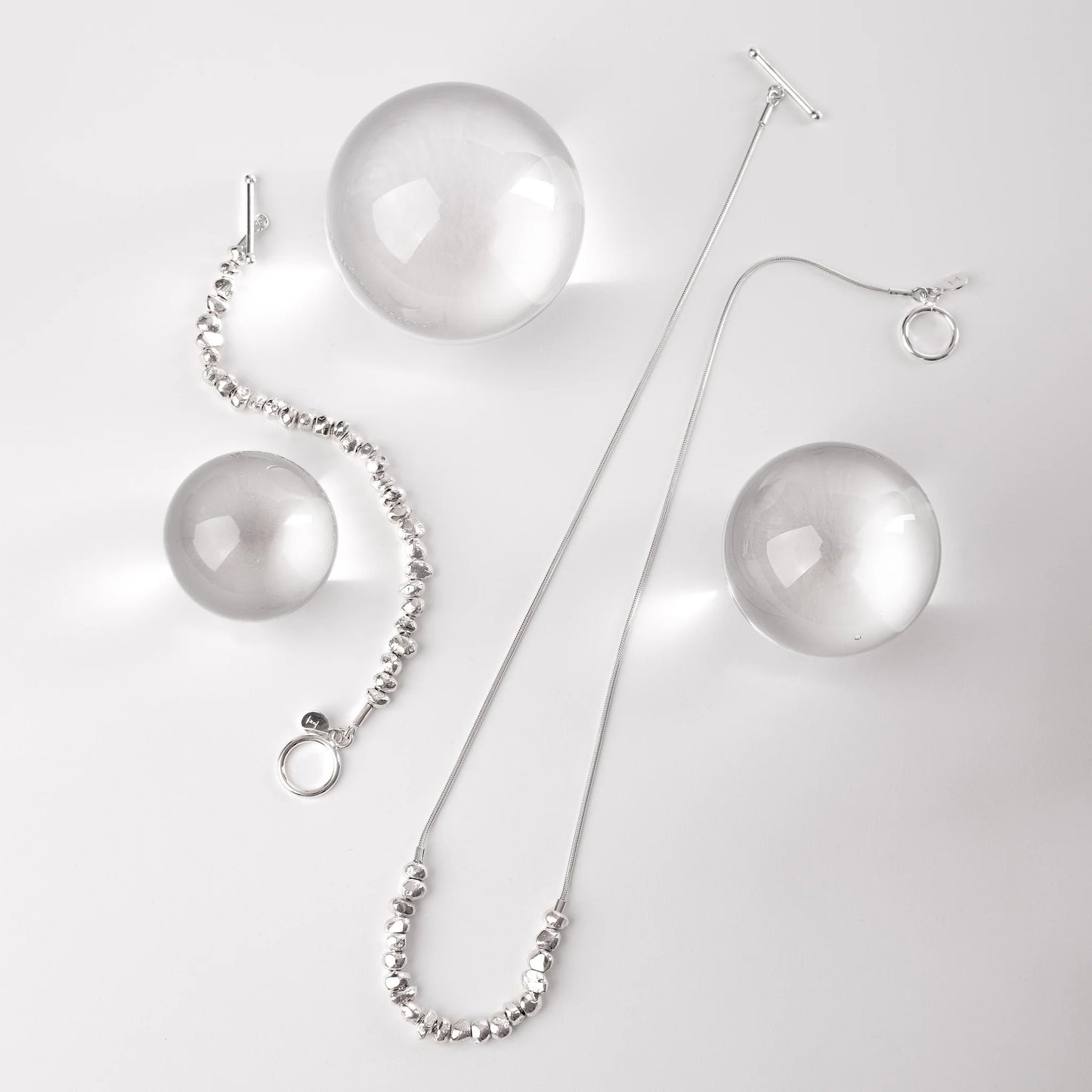 Silver Beaded Chain Bracelet with Toggle Clasp