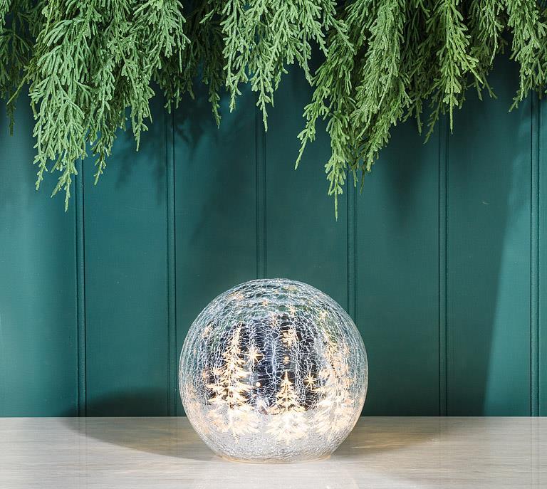 15L LED Crackle Orb w/Tree Scene Silver