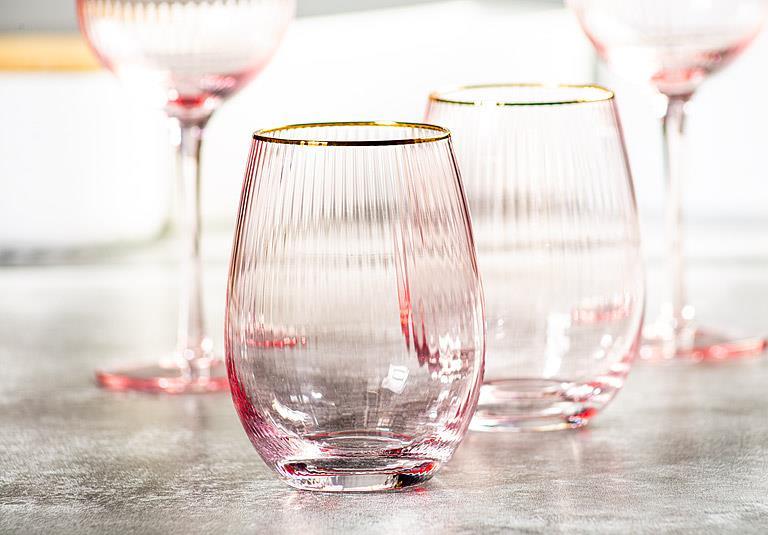 Optic Stemless Wine Glass with Gold Rim