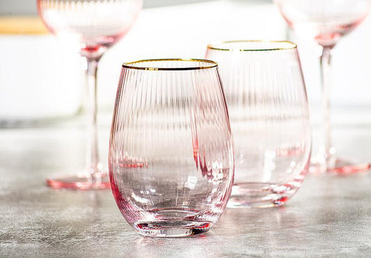 Optic Stemless Wine Glass with Gold Rim
