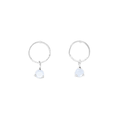 Hand Hammered Circle + Faceted Moonstone Earring