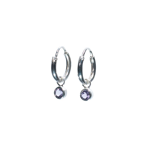 Faceted Amethyst Stone Drop Hoop Earrings 12mm - Handmade Bali