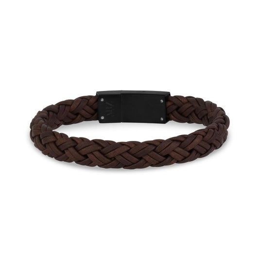 10mm Flat Braided Brown Leather Bracelet