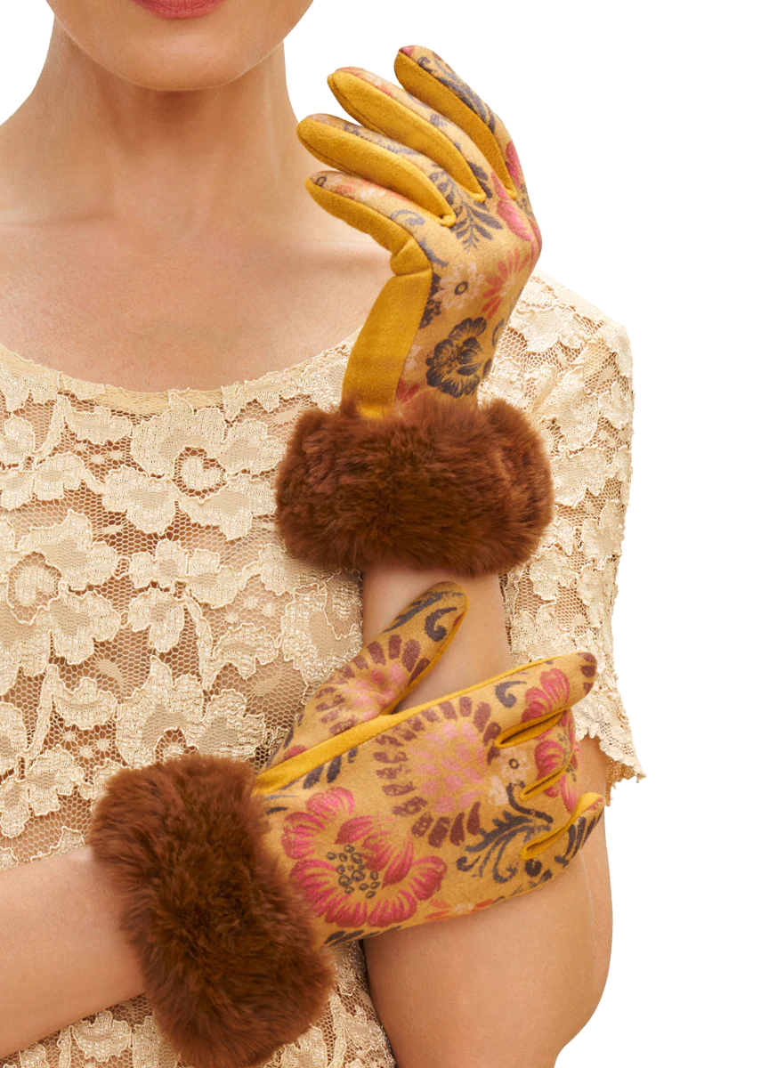 Bernadette Gloves Mustard Floral