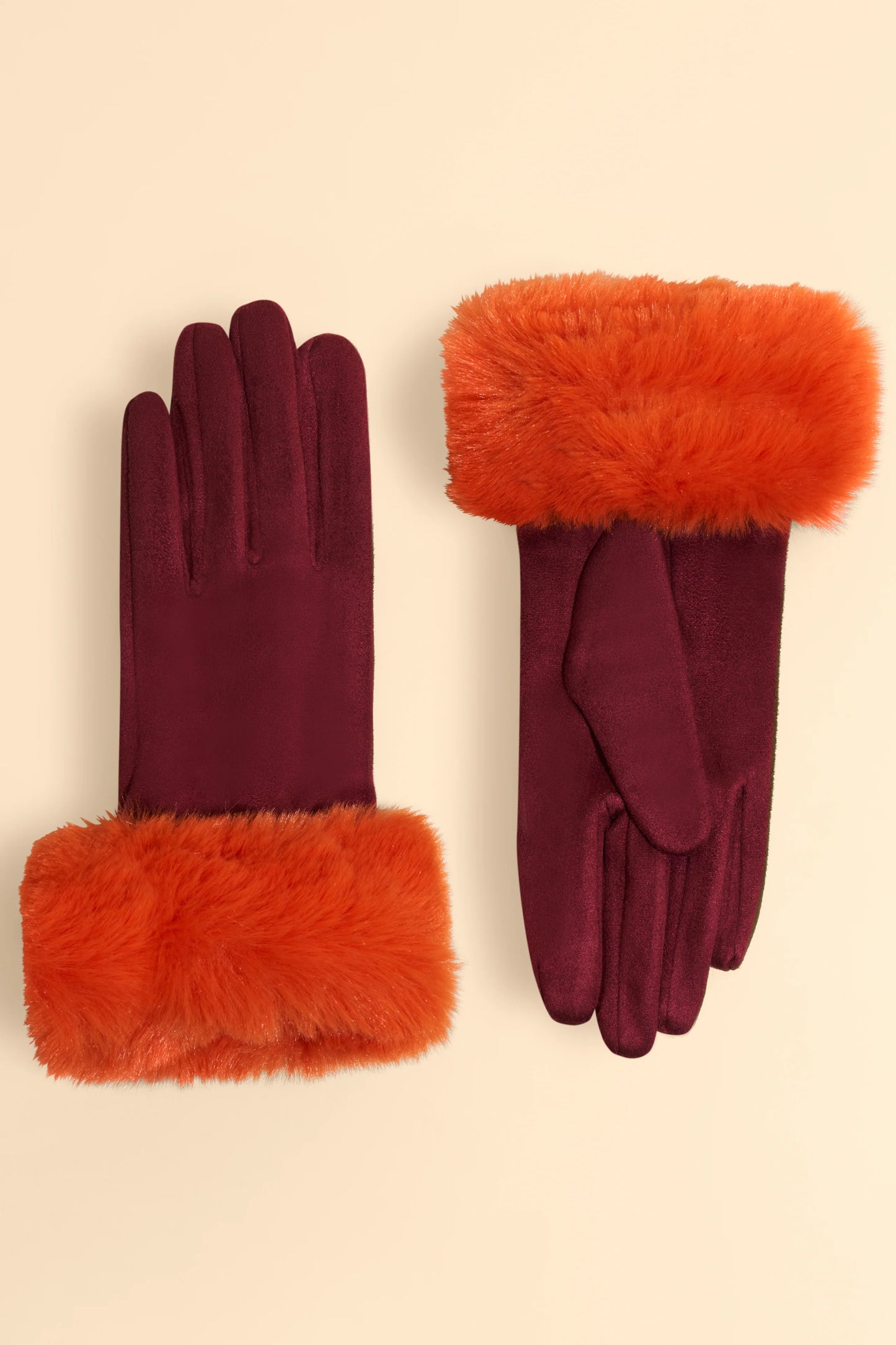 Bettina Gloves Burgundy and Tangerine