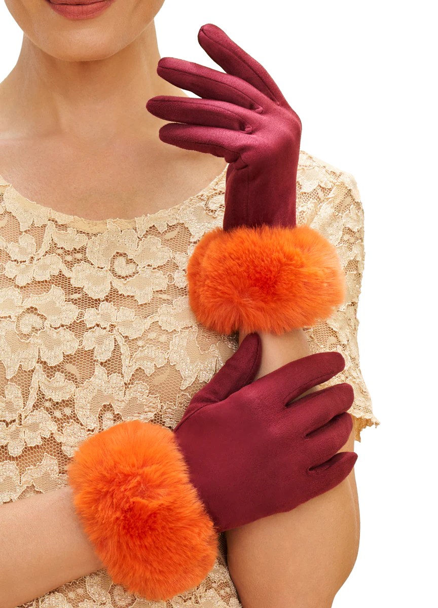 Bettina Gloves Burgundy and Tangerine