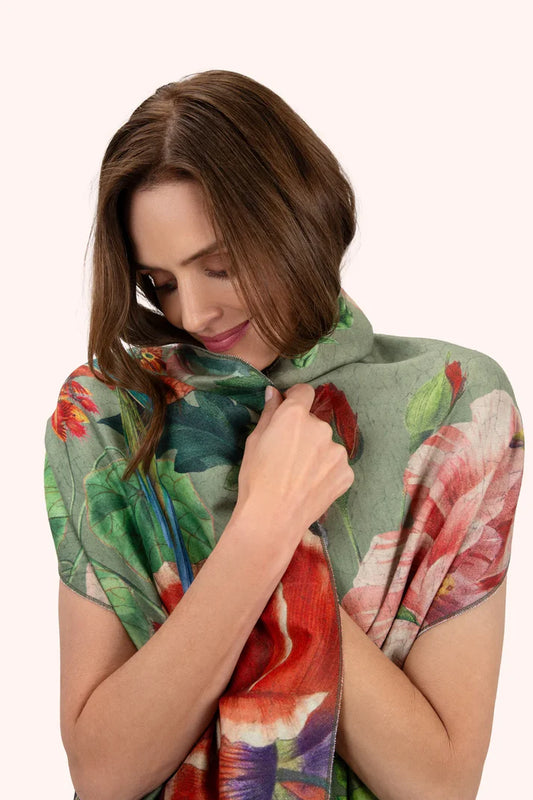 Lux Print Scarf Botanical Bouquet in Sage