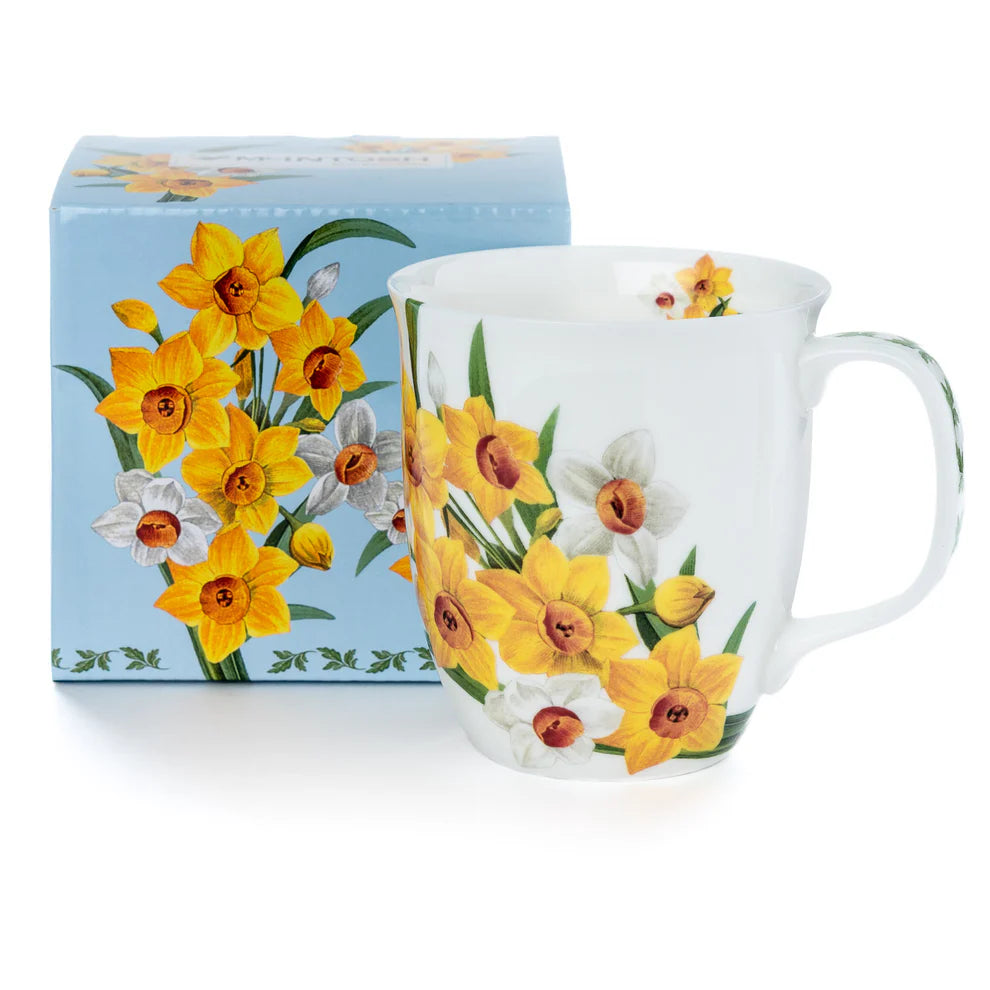 Botanical floral mug with Narcissus flower, gift boxed