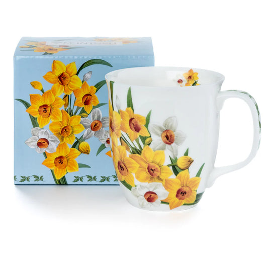 Botanical floral mug with Narcissus flower, gift boxed