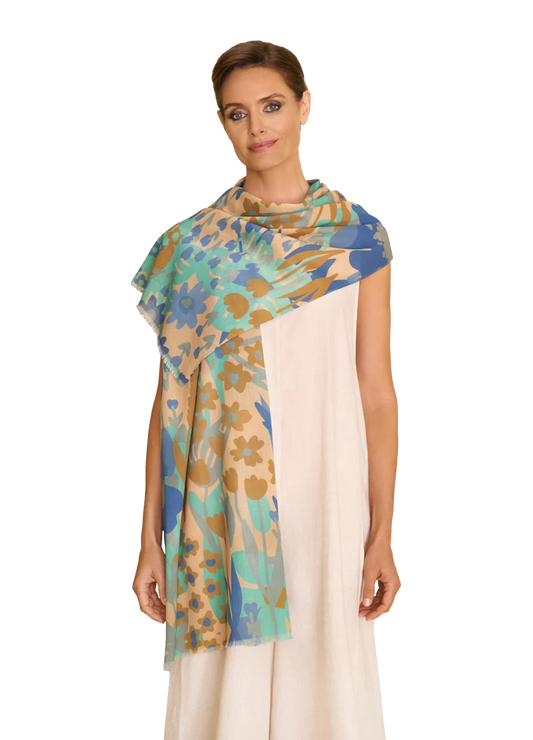 Springtime Floral in Denim Cotton Scarf