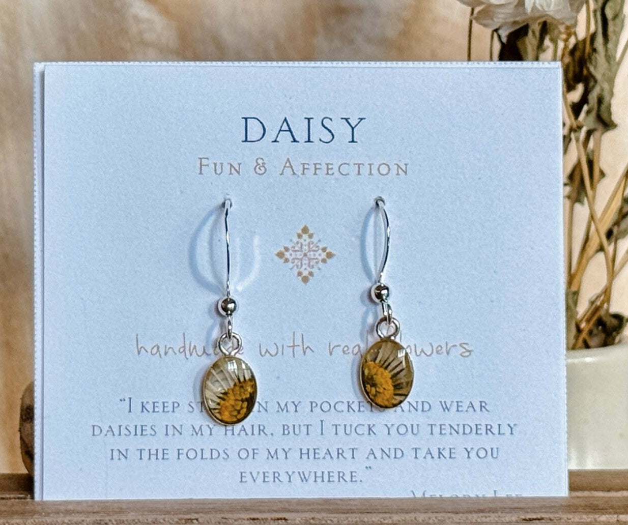 Daisy Oval Sterling Silver Drop Earrings