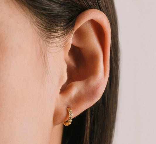 Small Gold Hoop with clear stones