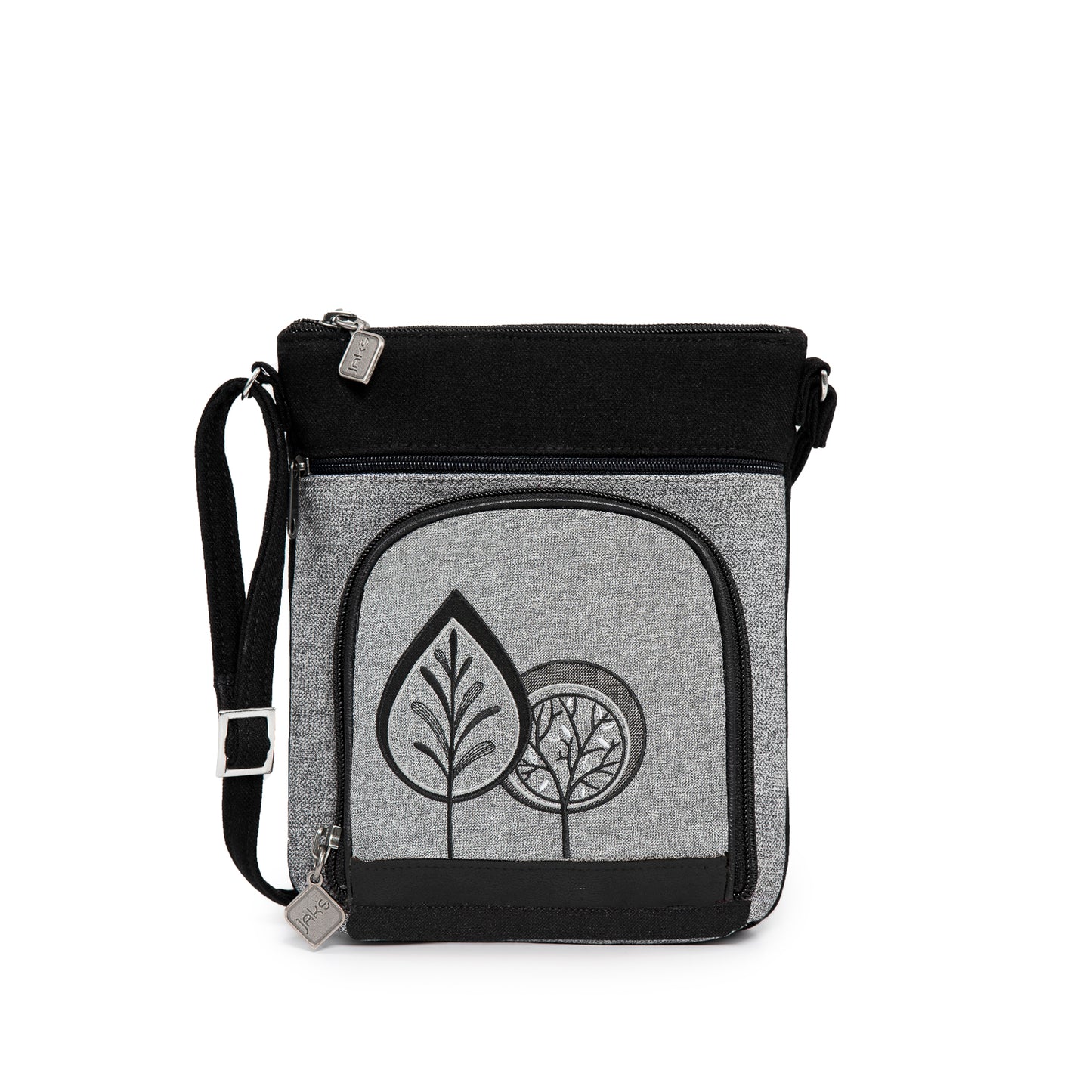 Grab and Go Pouch with Double Leaf Motif Black
