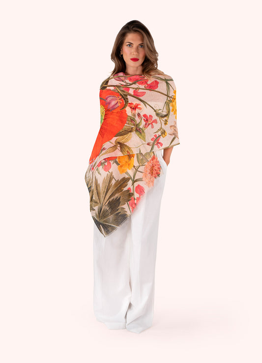 Fine Flowers, Cream Linen & Cotton Scarf