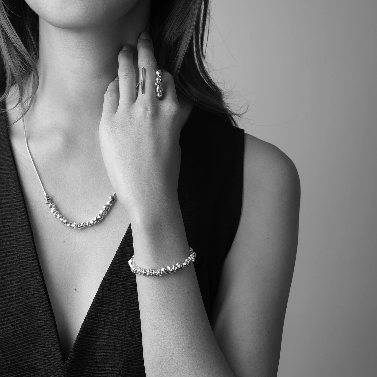 Silver Beaded Chain Bracelet with Toggle Clasp