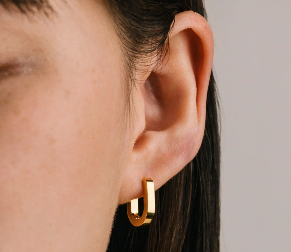 Gold paperclip style hoop earring