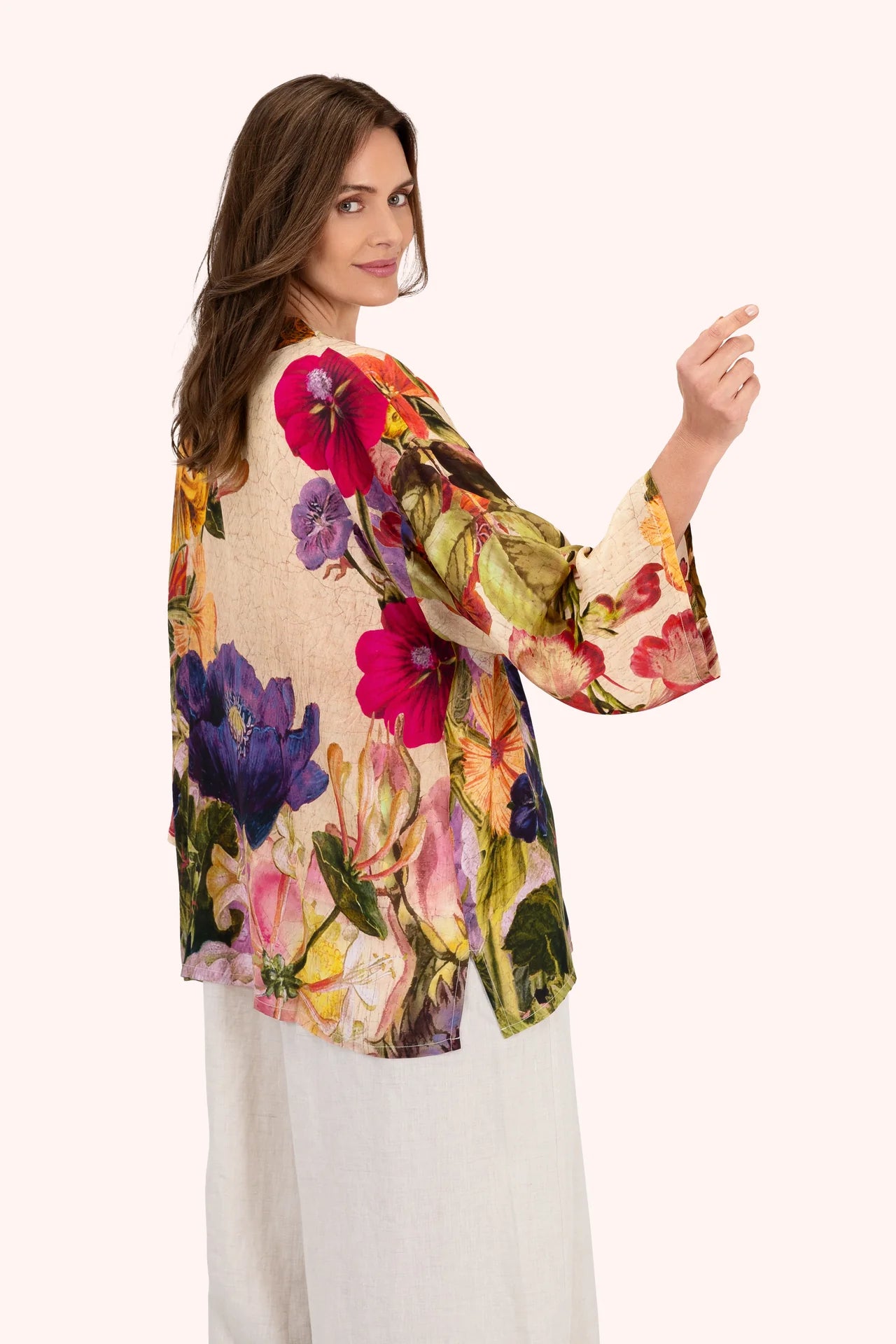 Mid Length Kimono Cream Posy