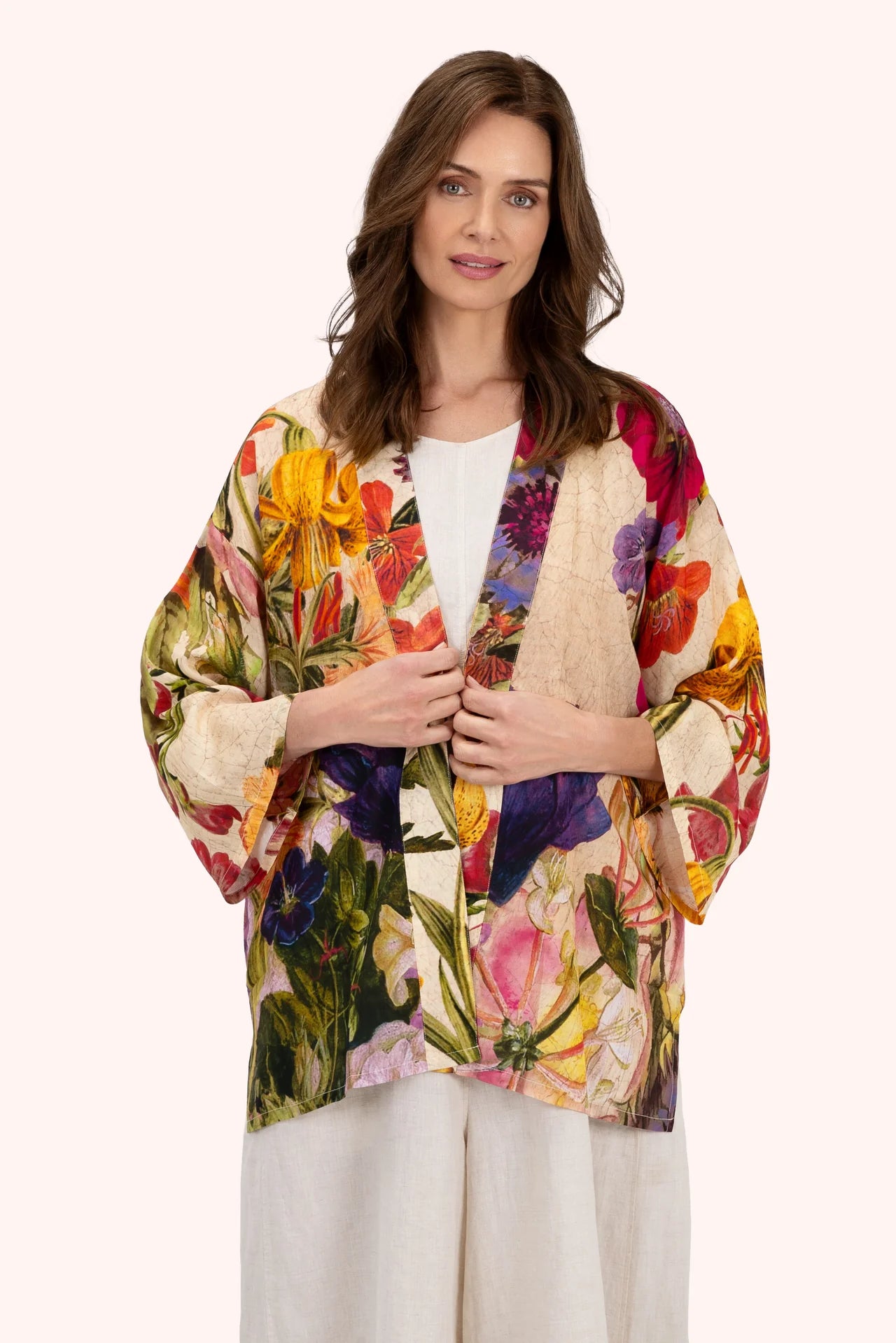 Mid Length Kimono Cream Posy