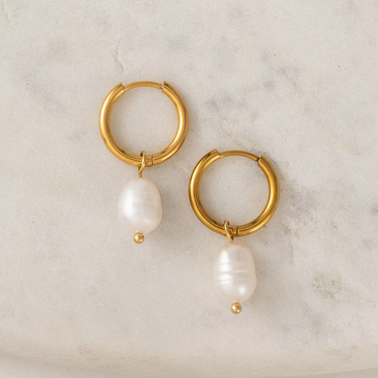 Oceane Pearl Hoop Earrings Gold Plated - Made in Canada