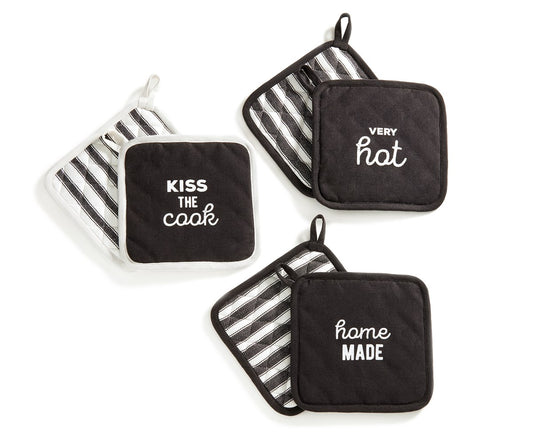 Pot Holders Black and White Set of 2