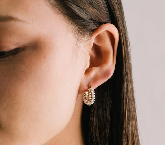 Pearl Hoop Gold Earrings
