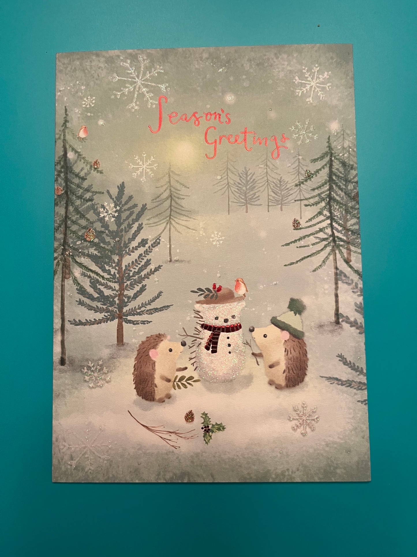 Hedgehog's Snowman Holiday Greeting Card