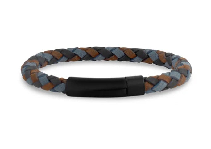 Tri-Color Woven Leather Bracelet (6mm) - 8"