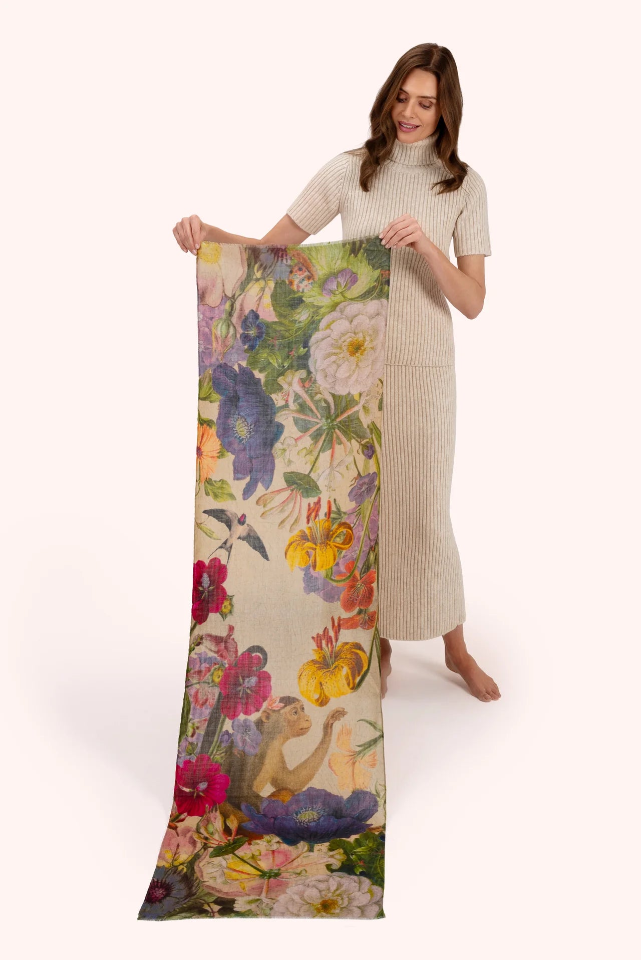 Wool Wrap Scarf Autumn Posy, Cream