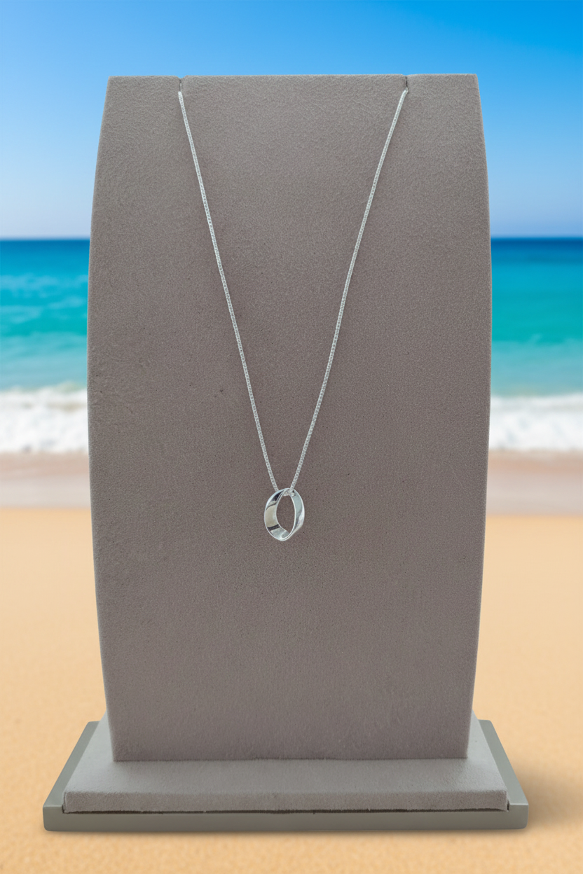 Oval Curve Sterling Silver Necklace - Beach Background