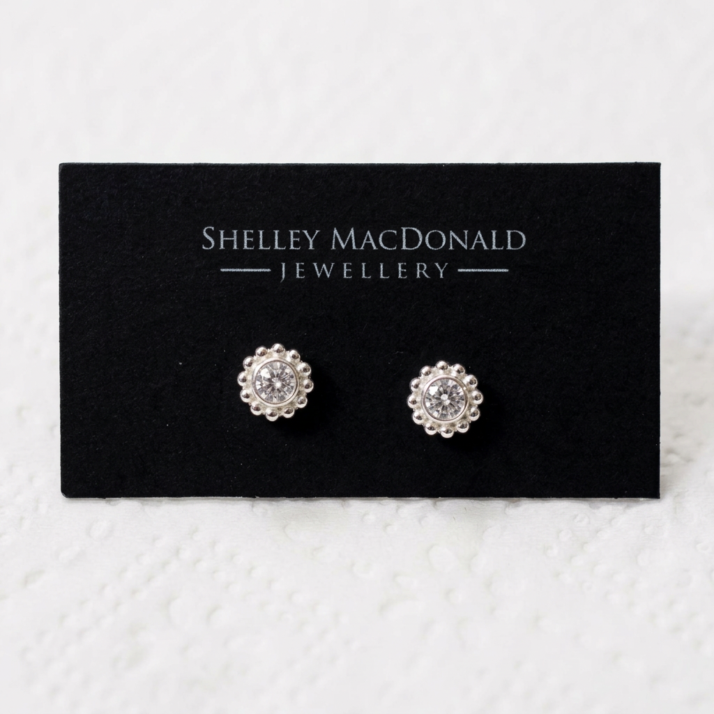 Round Beaded Stud Earrings with clear stones