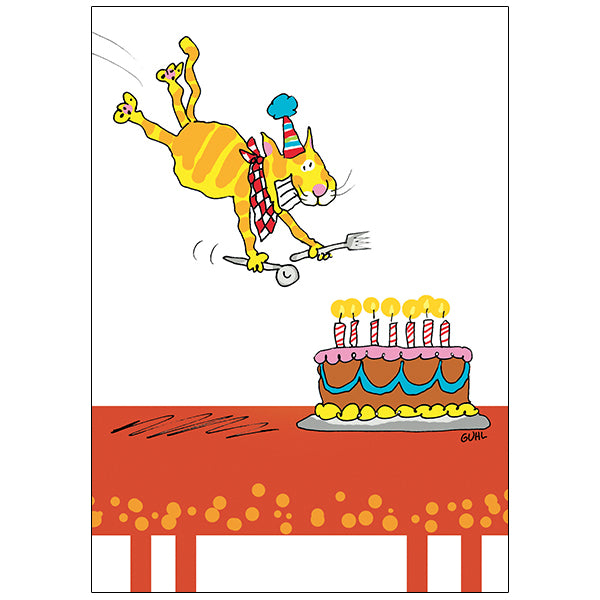 Cat Diving into Cake - Birthday Card