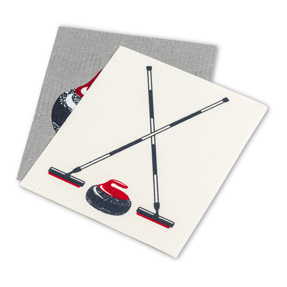Curling Rock and Broom Dishcloths set of 2
